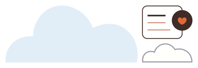 Large cloud and smaller cloud alongside a message icon with a heart, representing cloud storage, data sharing, and user interaction. Ideal for apps, digital media, technology, networking