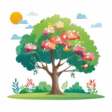 blooming tree sunny day cartoon style clip art preview