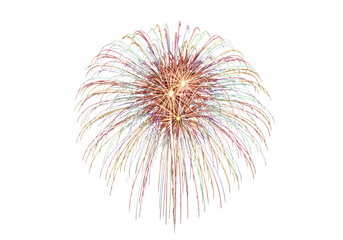 Obraz premium Vibrant fireworks display against a dark night sky, showcasing a colorful and intricate burst of light and color.