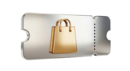 Metallic shopping voucher featuring a gold shopping bag.