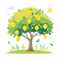 Vector watercolor of lemon tree side view isolated on white background for landscape and architecture drawing, elements for environment and garden, painting botanical for secti