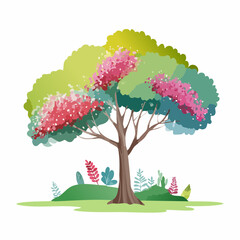 watercolor blooming flower tree or forest side view isolated on white background for landscape and architecture drawing,elements for environment or and garden,botanical element for .