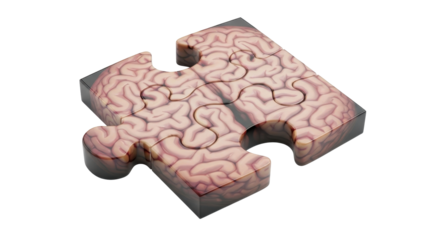 Two brain-shaped puzzle pieces interlock, symbolizing connection and mental unity.