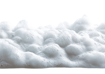 A close-up view of a frothy, white soap suds.  The bubbles vary in size and are clustered together, creating a textured horizontal line against a black background