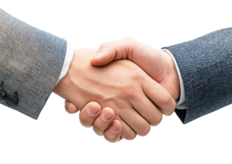 Two hands in business suits shake