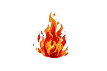 Pixelated flame graphic. Vivid orange-red flame graphic against a black background. 