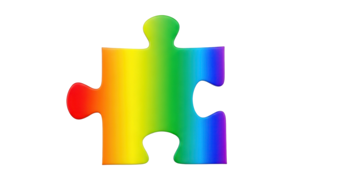 A vibrant rainbow-colored jigsaw puzzle piece, symbolizing unity and diversity.