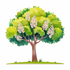 Vector watercolor blooming flower tree or forest side view isolated on white background for landscape and architecture drawing,elements for environment or and garden,shrub for section ,Set of floral