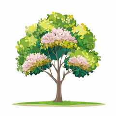 Vector watercolor blooming flower tree or forest side view isolated on white background for landscape and architecture drawing,elements for environment or and garden,botanical for section in .
