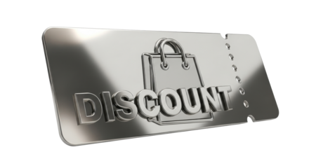 Metallic discount coupon featuring shopping bag icon.