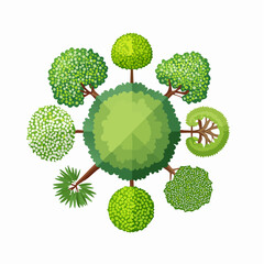 Set of tree top view isolated on white background for landscape plan