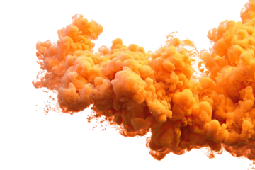 Abstract orange ink cloud against black background