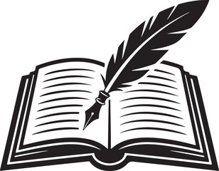 Open Book with Quill Pen Illustration for Education and Literature Themed Graphic Projects Vector