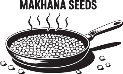 Makhanas Seeds Cooking in Pan with Steam Black and White Vector Illustration Healthy Snack