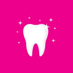 Illustration of sparkling white teeth with pink backround