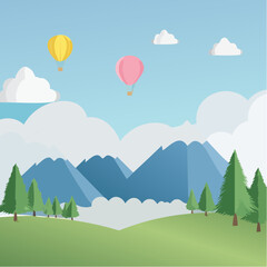 Vector of mountain landscape , paper cut nature background