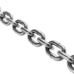 Obraz premium Steel chain links. A section of metallic chain, links connected in a diagonal line, smooth, reflective surface