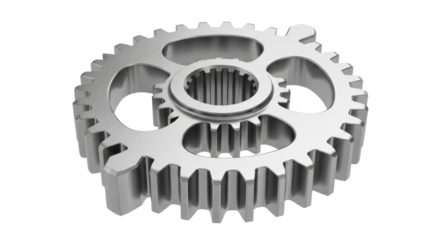 Close-up view of a detailed mechanical gear, showcasing its intricate design and metallic texture.