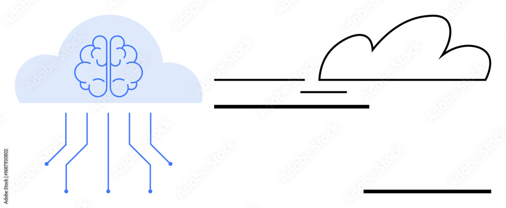 Aufkleber cloud with brain symbolizing ai and technology connected by lines, partnered with an abstract cloud.