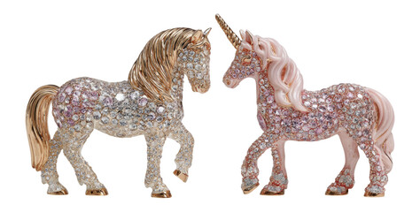 Fototapeta premium Sparkling Unicorn Figures in Colorful Style with Isolated Transparent Background