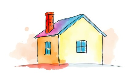 Colorful Watercolor House Illustration.