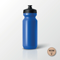 Vector 3d Realistic Blue Blank Sport Water Bottle. Plastic Cycling Bottle, Gym, Fitness Bottle for Sports, Outdoor, Travel, Training, Exercise, Workout. Sport Bottle Isolated, Front View