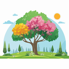 watercolor blooming flower tree or forest side view isolated on white background for landscape and architecture drawing,elements for environment or and garden,botanical element for .