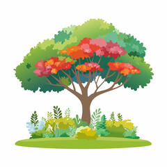 watercolor blooming flower tree or forest side view isolated on white background for landscape and architecture drawing,elements for environment or and garden,botanical element for .