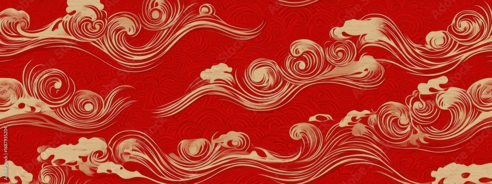 Poster elegant swirls adorn a festive red background, adding dimension and depth. art theme