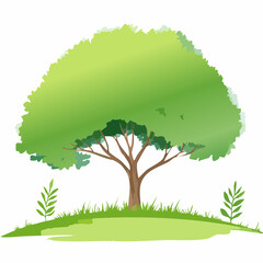 watercolor green tree side view isolated on white background for landscape and architecture layout drawing, elements for environment and garden