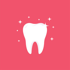 Illustration of sparkling white teeth with pink backround
