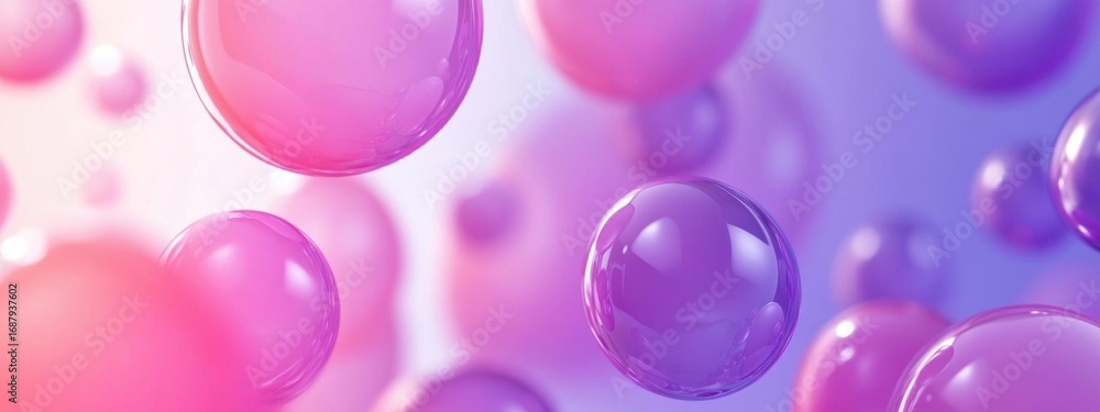 Poster floating spheres create an abstract design in gradient background with smooth surface