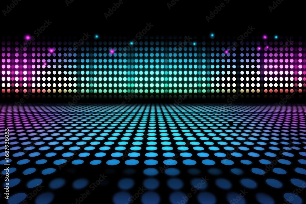 Poster glowing dot matrix, creates dynamic, vibrant background design and visual spectacle.