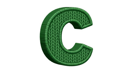 Fototapeta premium Green Letter C with Intricate Stitching Detail on White Background