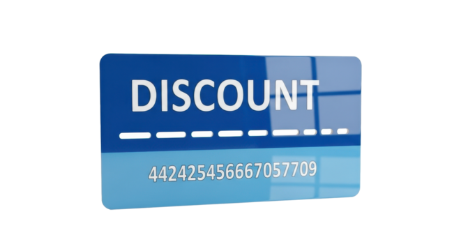 Blue discount card with a scratch-off area and a number sequence.