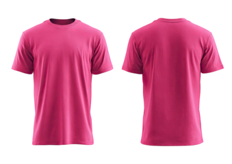 Front and back view of a vibrant hot pink t-shirt