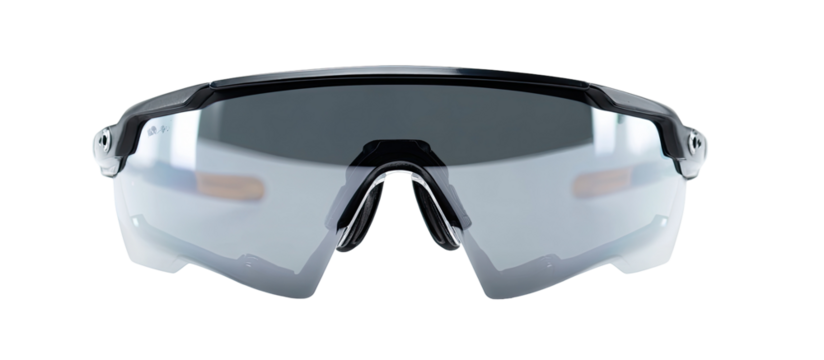 Clear protective eyewear with a dark frame