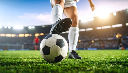 Fototapeta premium Soccer player kicking ball in stadium (1)