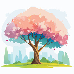 Vector watercolor blooming flower tree or forest side view isolated on white background for landscape and architecture drawing,elements for environment or and garden,botanical for section in .