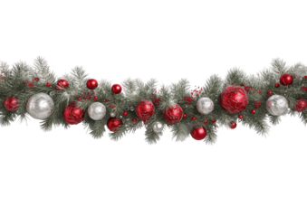 Festive garland of pine boughs, red and white ornaments