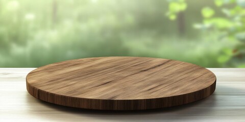 Wooden surface Present product with nature background and natural theme.