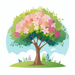 Vector watercolor blooming flower tree side view isolated on white background for landscape and architecture drawing, elements for environment or and garden,Sakura trees for .