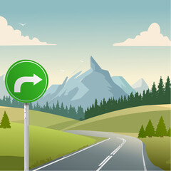 Highlands Directional Sign with Green Arrow, Scenic Road Guidance, Clear Visibility, Travel and Navigation Context.