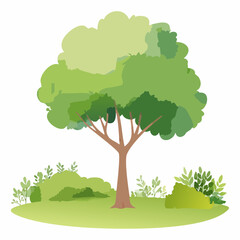 Vector watercolor green tree or meadow side view isolated on white background for landscape and architecture drawing,elements for environment or and garden,Shrub for section,moss with .