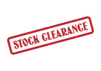 A red Stock Clearance stamp conveys a message of sales and discounts