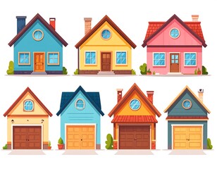 Fototapeta premium Colorful cartoon houses and garages