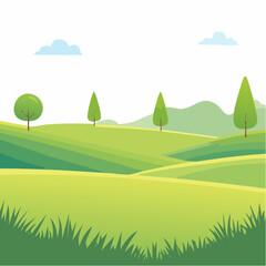 Obraz premium Isolated Vector Illustration of Green Grass and Shrub on White Background, Elevation Tree for Landscape Design, Eco-Friendly Watercolor Meadow Scene.