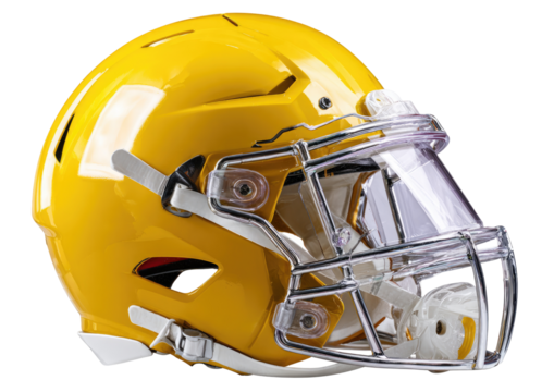 Bright yellow football helmet with clear facemask