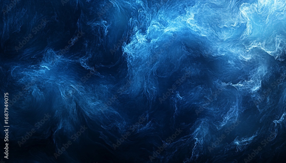 Poster the illustration shows a dynamic, abstract design with swirling blue patterns that create a sense of