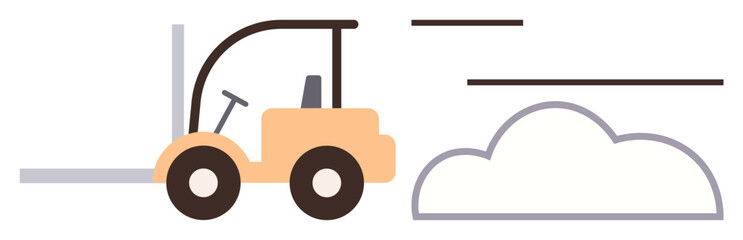 Forklift driving quickly with motion lines and a stylized cloud. Ideal for logistics, delivery, supply chain, warehouse, shipping, transportation, and work efficiency. Simple flat metaphor